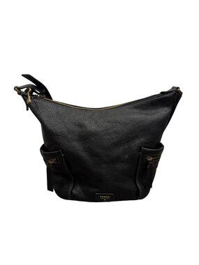 Fossil Emerson Black Leather Hobo Bucket Style Crossbody Purse Handbag